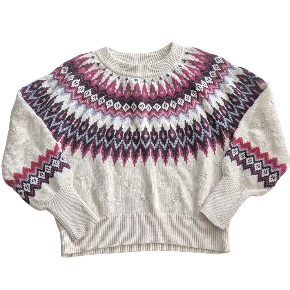 $148 SUNDANCE PS Petite Small Fair Isle Cotton Wool Blend Sweater Apres Ski Boho
